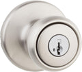 Entry Door Knob with Lock and Key, Secure Keyed Handle Exterior, Front Entrance and Bedroom, Satin Nickel, Pick Resistant  Rekey Security and