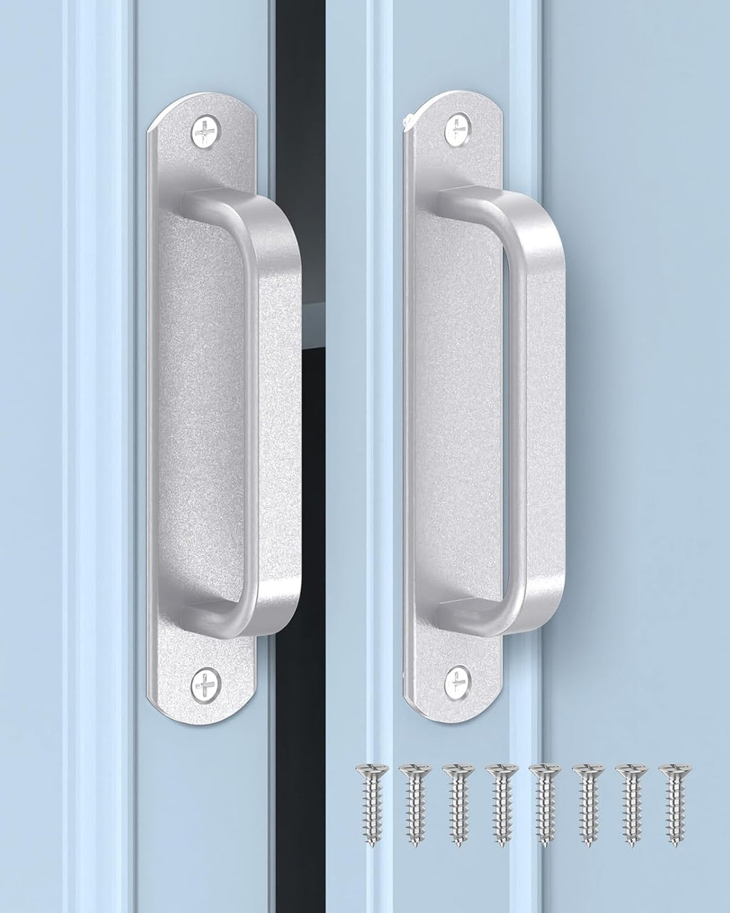 5.7 Inch Sliding Barn Door Handle - Aluminum Hardware Cabinet Pull Handles for Drawer, Closet, Shower/Glass/Shed/Kitchen/Garage Gate Doors with Screws (2, Silver)