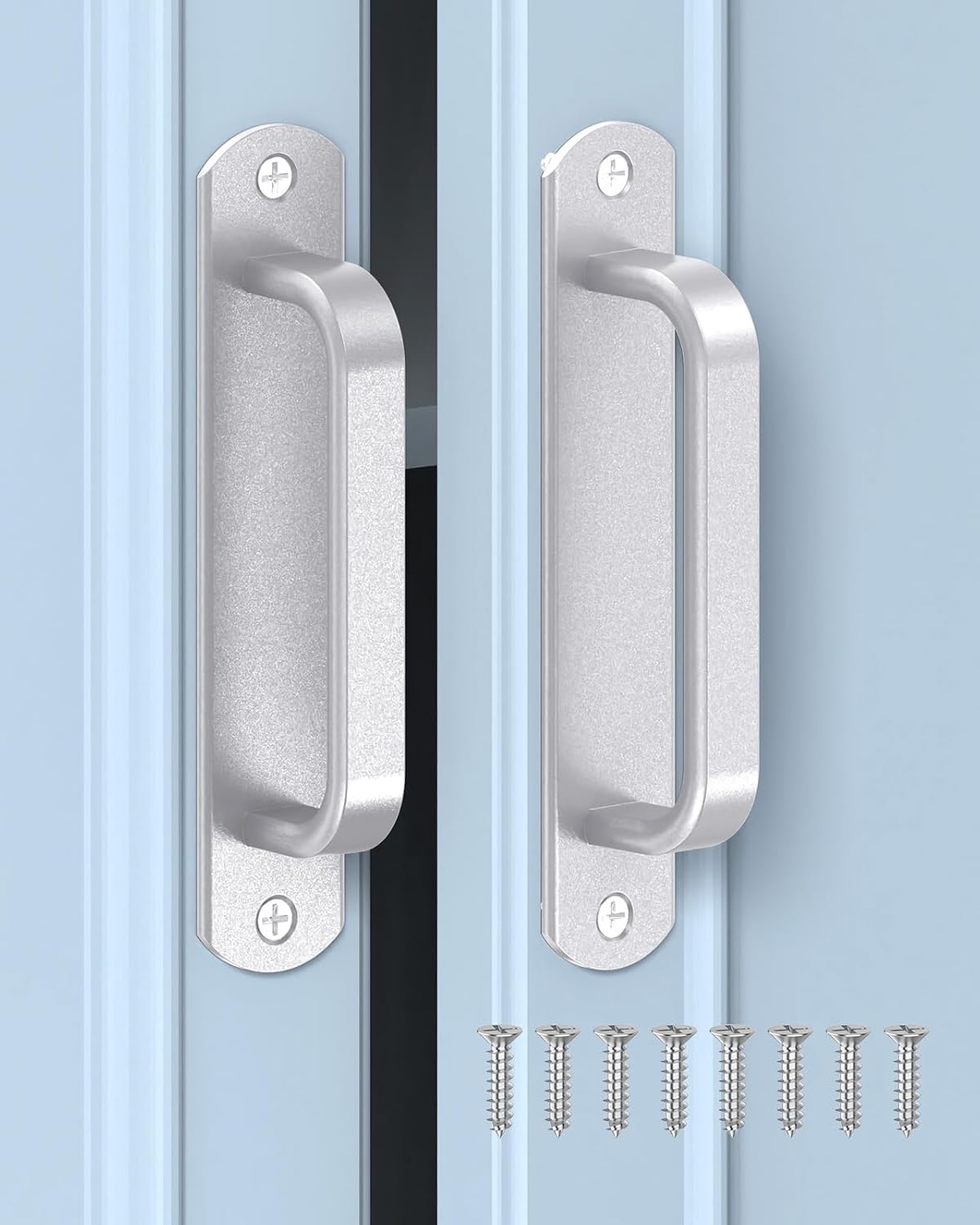 5.7 Inch Sliding Barn Door Handle - Aluminum Hardware Cabinet Pull Handles for Drawer, Closet, Shower/Glass/Shed/Kitchen/Garage Gate Doors with Screws (2, Silver)