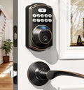 Fingerprint Door Lock with 2 Lever Handles - Keyless Entry Door Lock, Electronic Keypad Deadbolt & Front Door Lock Handle Sets, Auto Lock, Easy Installation, Oil Rubbed Bronze
