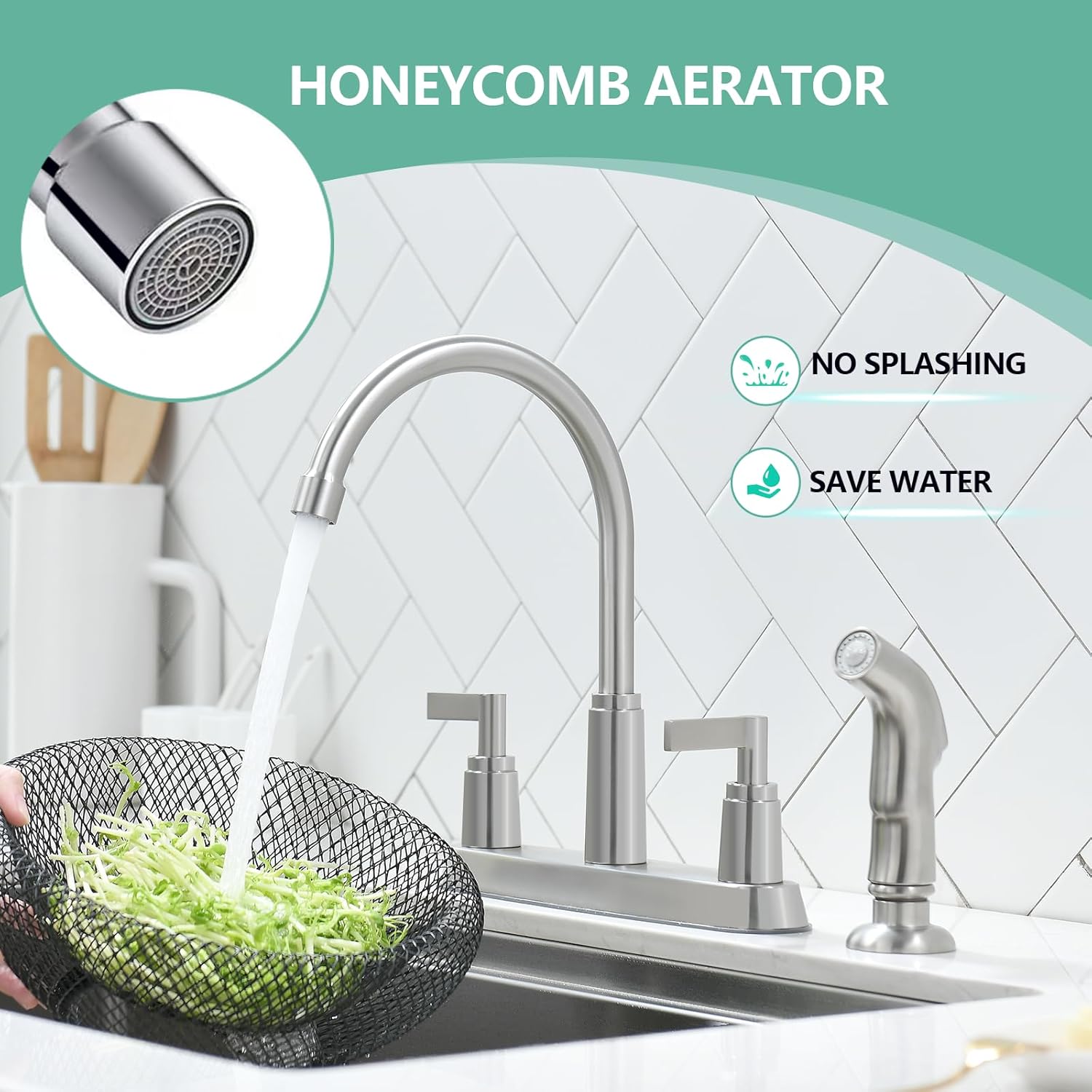 Kitchen Faucet with Sprayer — Brushed Nickel Stainless Steel Kitchen Sink Faucet (Includes Side Sprayer)