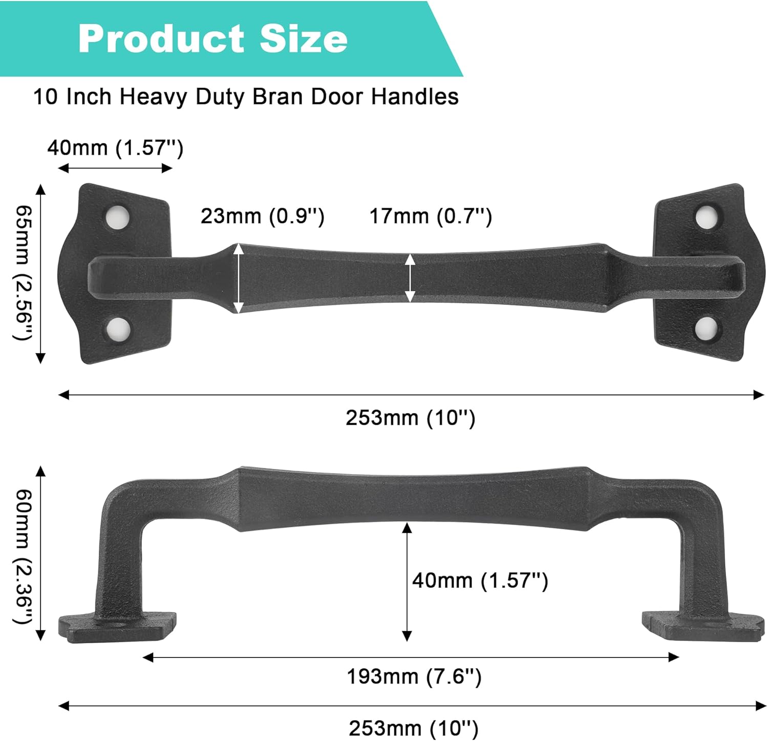 10 Inch Sliding Barn Door Handles, Heavy Duty Rustic Design Barn Door Pull, for DIY Sliding Barn Door, Gate, Shed, Garage | Square Solid Metal Material, Matte Black Powder Coated Finish