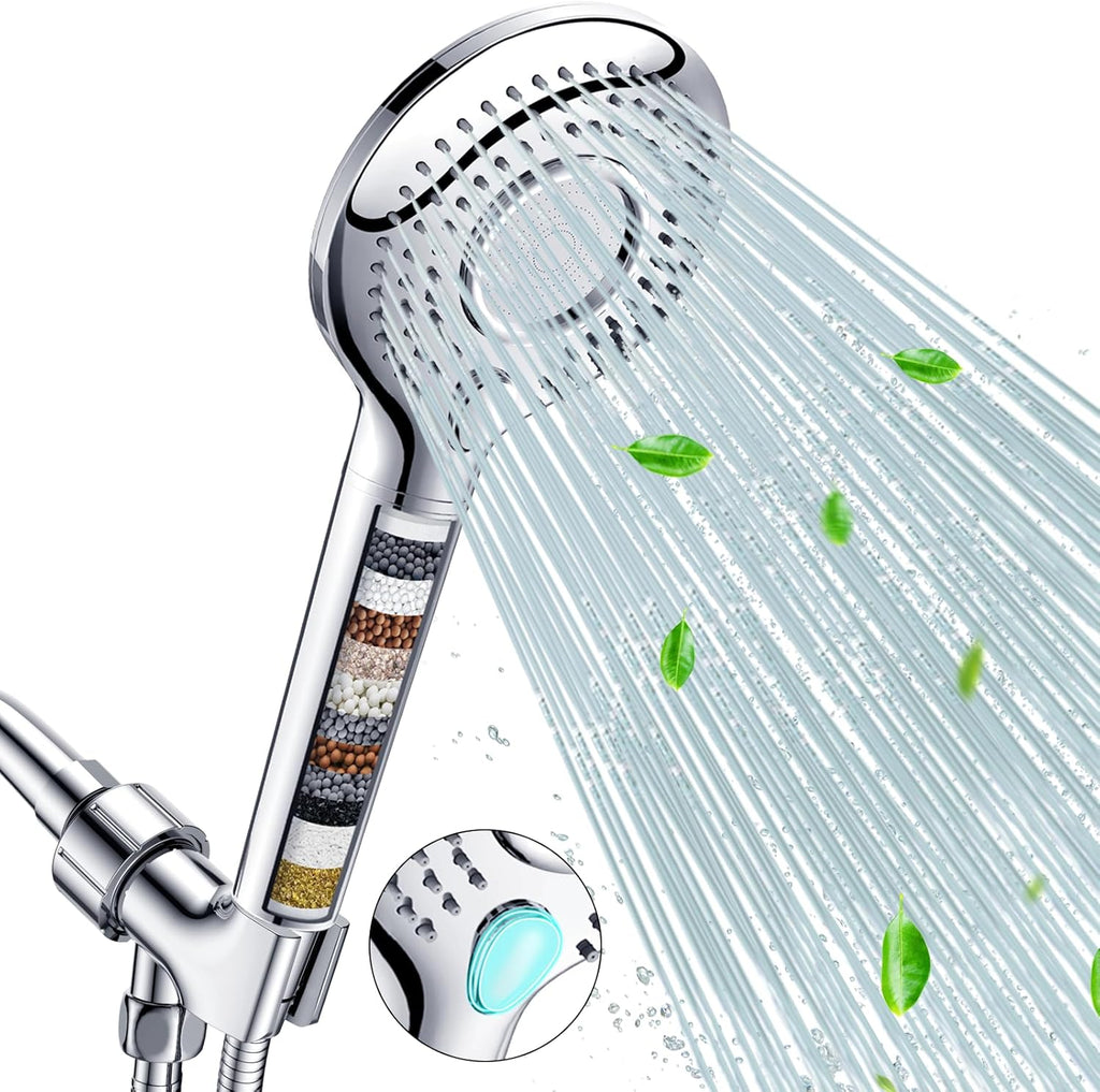 Filtered Shower System (with Handheld Shower) — High-pressure, 3-spray mode design; includes a 60-inch hose, bracket, and 15-stage filter cartridge. Specifically designed for hard water, it effectively removes residual chlorine and harmful substances.