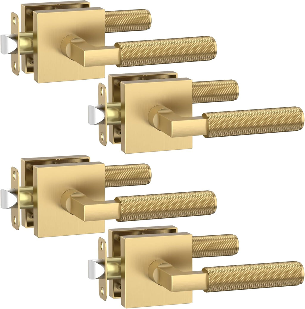 4 Pack Champagne Bronze Passage Door Handles, Door Lever with Door Knobs Indoor for Bedroom or Bathroom, Heavy Duty Door Handles Interior with Locks for Left Right Sided Doors