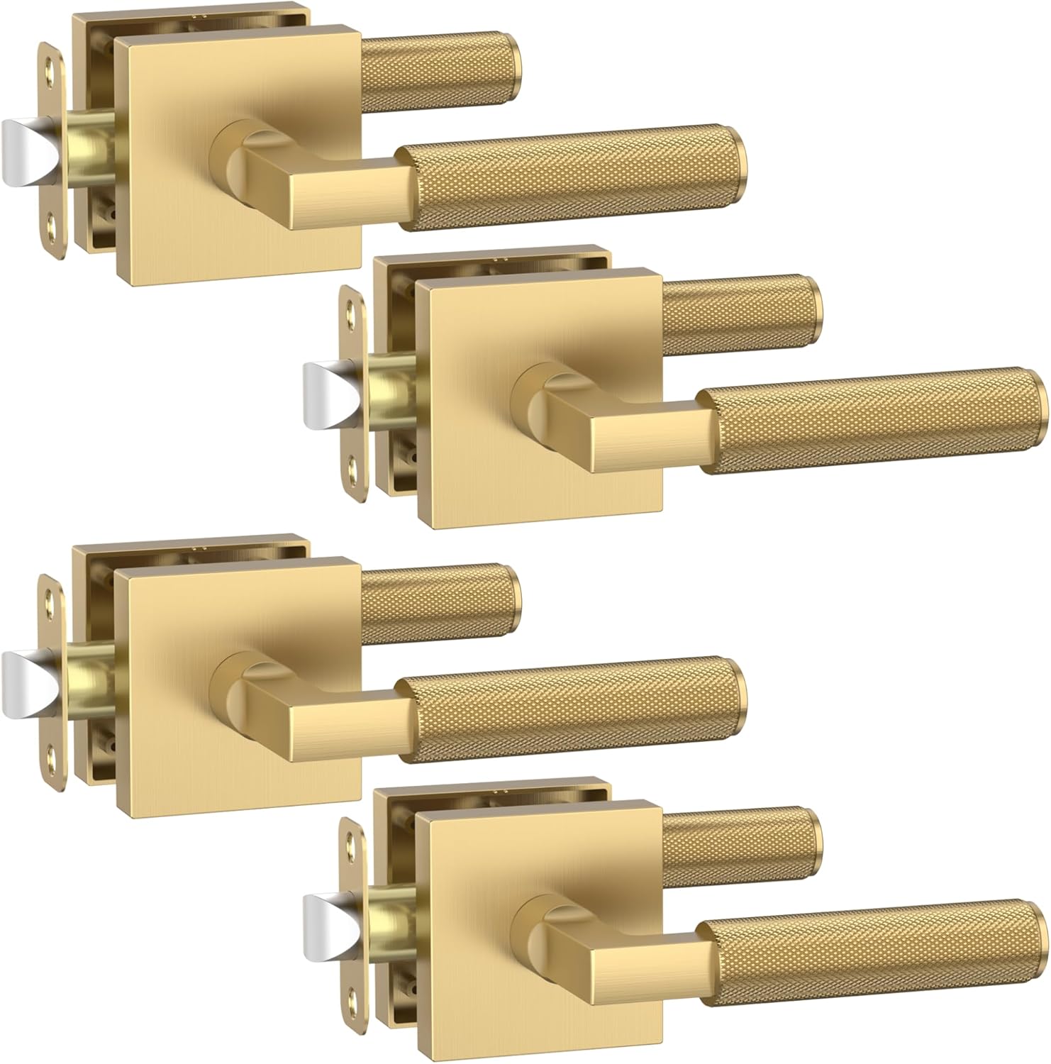 4 Pack Champagne Bronze Passage Door Handles, Door Lever with Door Knobs Indoor for Bedroom or Bathroom, Heavy Duty Door Handles Interior with Locks for Left Right Sided Doors