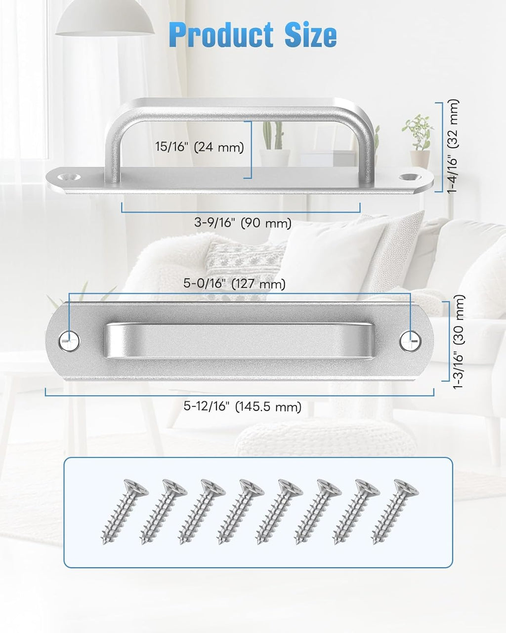 5.7 Inch Sliding Barn Door Handle - Aluminum Hardware Cabinet Pull Handles for Drawer, Closet, Shower/Glass/Shed/Kitchen/Garage Gate Doors with Screws (2, Silver)