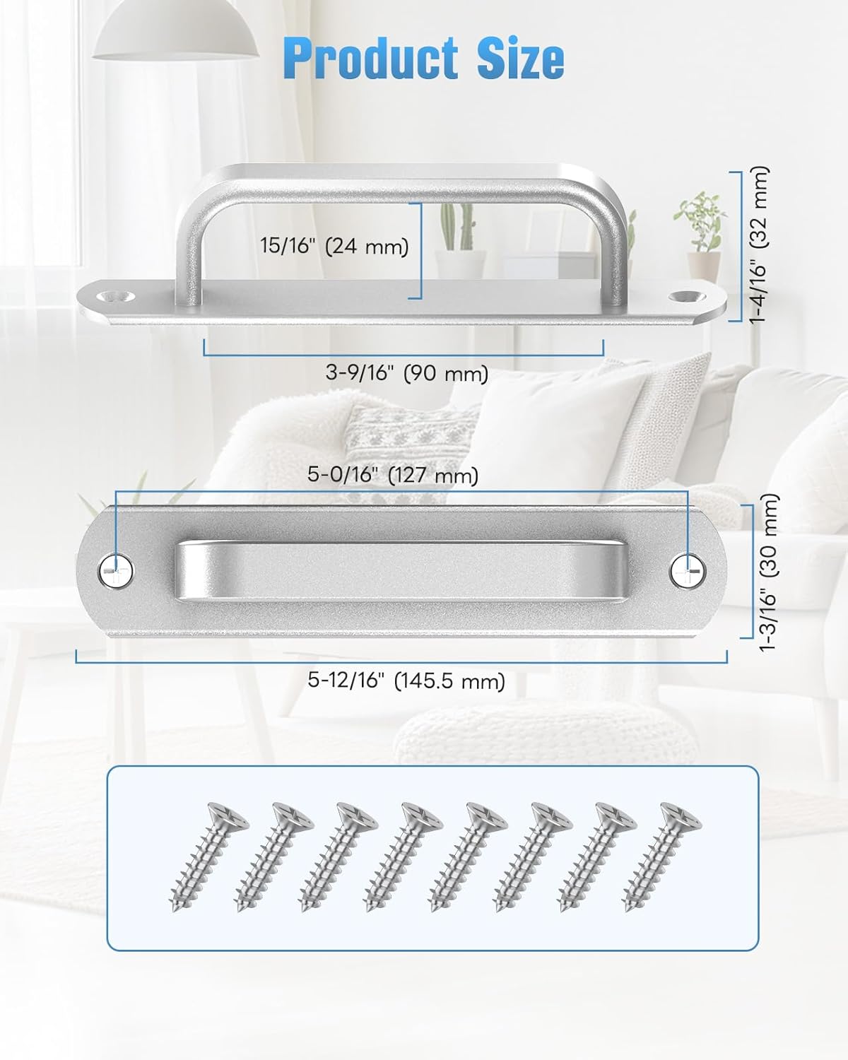 5.7 Inch Sliding Barn Door Handle - Aluminum Hardware Cabinet Pull Handles for Drawer, Closet, Shower/Glass/Shed/Kitchen/Garage Gate Doors with Screws (2, Silver)