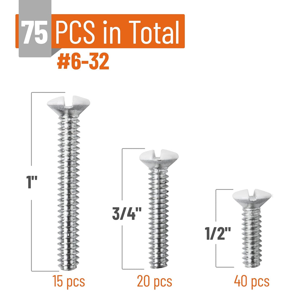 Wall Plate Screws, 75 Pack Assorted Size, Outlet Screws, Wall Plate Screws Silver, Outlet Cover Screws Silver, Long Electrical Outlet Screws, Electrical Screw, Outlet plate Screw