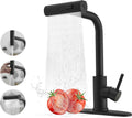 Black Kitchen Faucet (with Pull-Down Sprayer) | Waterfall-Style Kitchen Sink Faucet | Commercial-Grade Stainless Steel Kitchen Faucet | Single-Handle Kitchen Sink Faucet (with Pull-Down Sprayer & 3 Spray Modes)