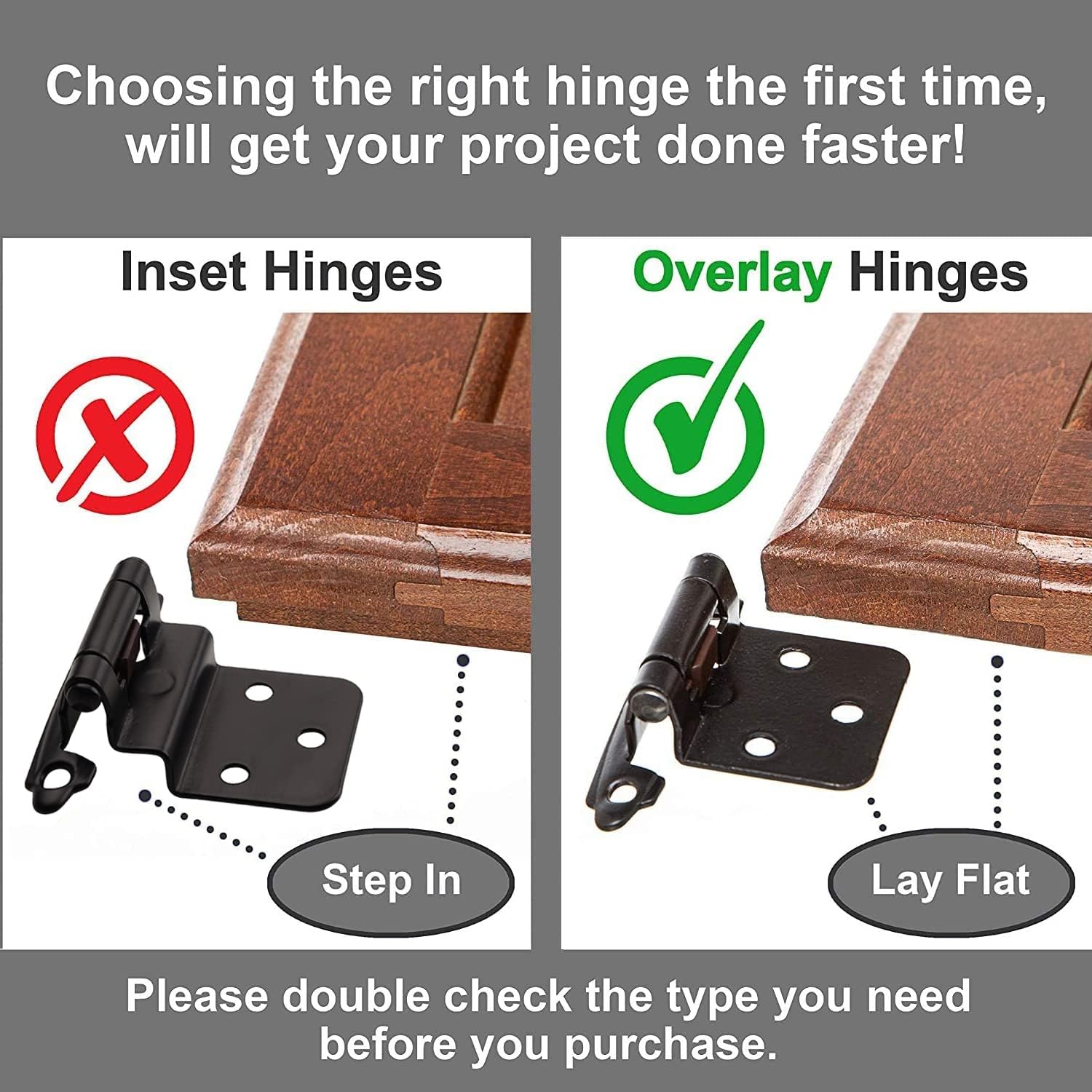 1/2" Overlay Matte Black Cabinet Hinges (10 Pair -20 Pcs) Self Closing Bath & Kitchen Cabinet Hinges Black Flush Mount w/Door Bumpers & Upgraded Screws