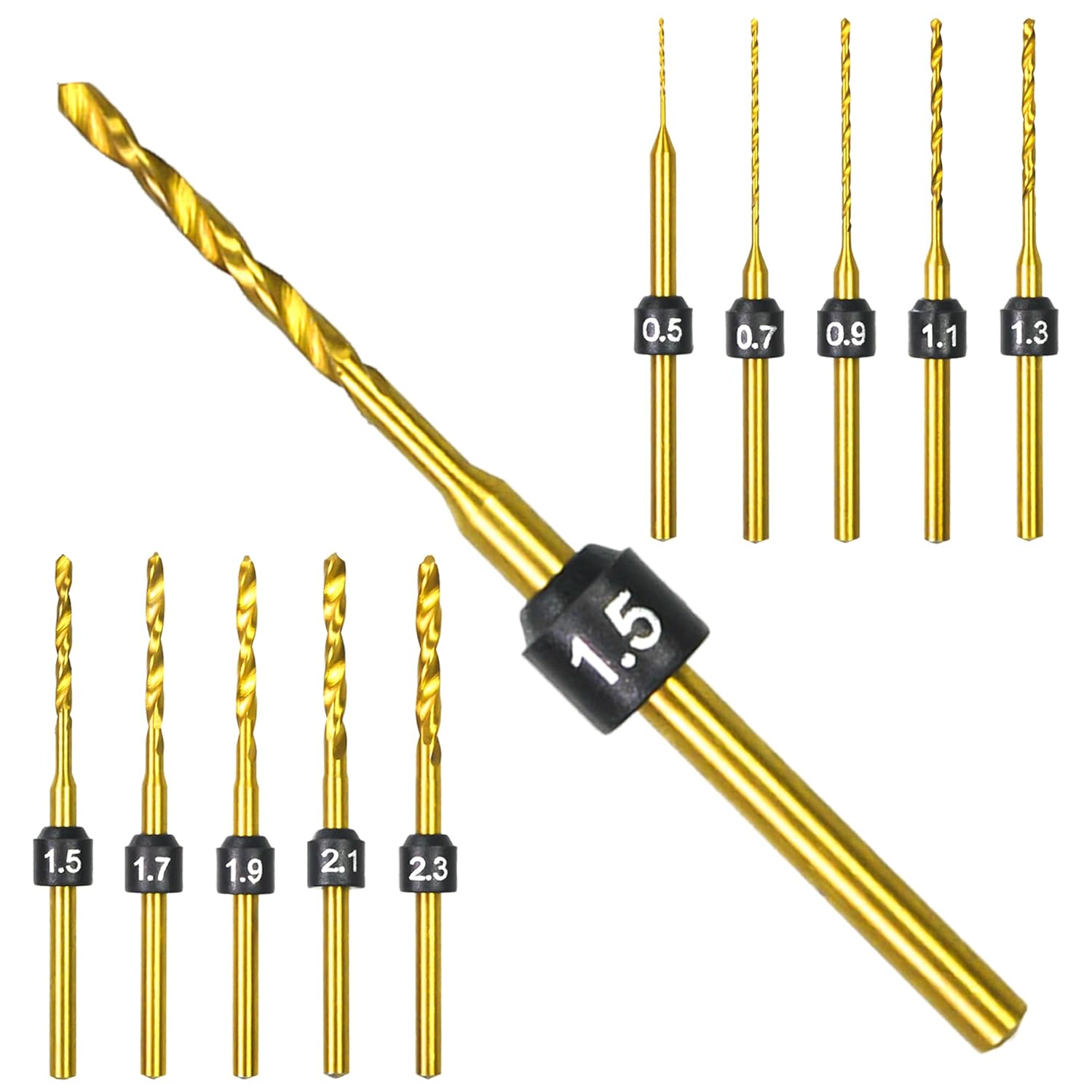 Twist Mini Micro Drill Bits Set, 0.5mm-2.3mm, Size Marked,Titanium Coated High Speed Steel Jewelry Drill Bits, 3/32-Inch Shank, Hole Drilling Tool for DIY, Wood, Bead, Plastic (HSS Set B)