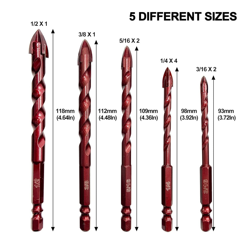 Masonry Drill Bits 10 Pcs, Concrete Drill Bit Set Size 3/16" to 1/2", Professional High Cobalt Drill Bit Set for Tile Glass Metal Brick Concrete Ceramic Plastic Wood