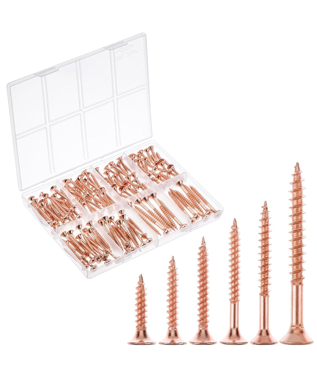 Wood Screws Assortment Kit, 152 pcs, 6 Sizes, Rose Gold Wood Screws Phillips Tips, Assorted Screws, Screw Assortment, Screw Set Assortment, Assorted Wood Screws Set, Flat Head Screws