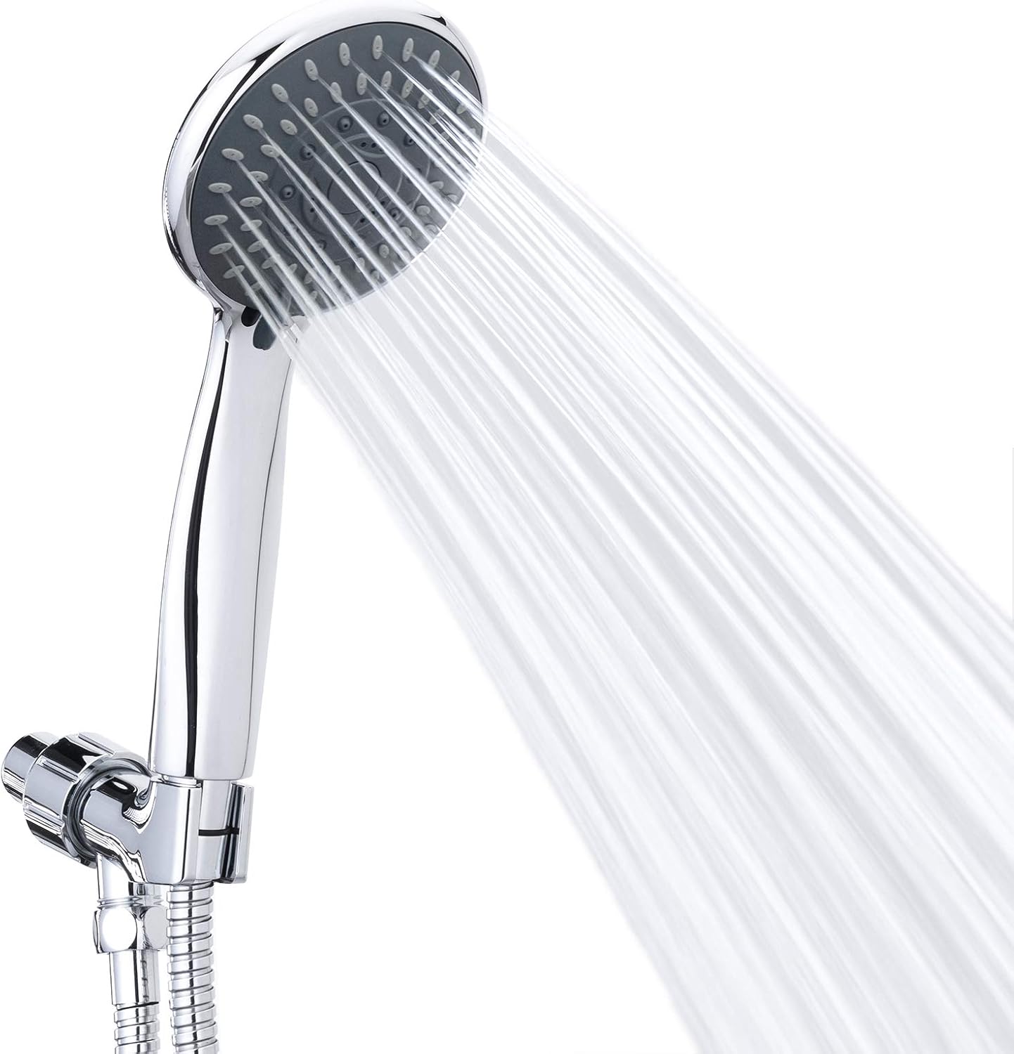 High-Pressure Handheld Showerhead — Offers 5 spray modes and a powerful water jet, effectively compensating for low water pressure environments; includes a stainless steel hose and an adjustable mounting bracket.