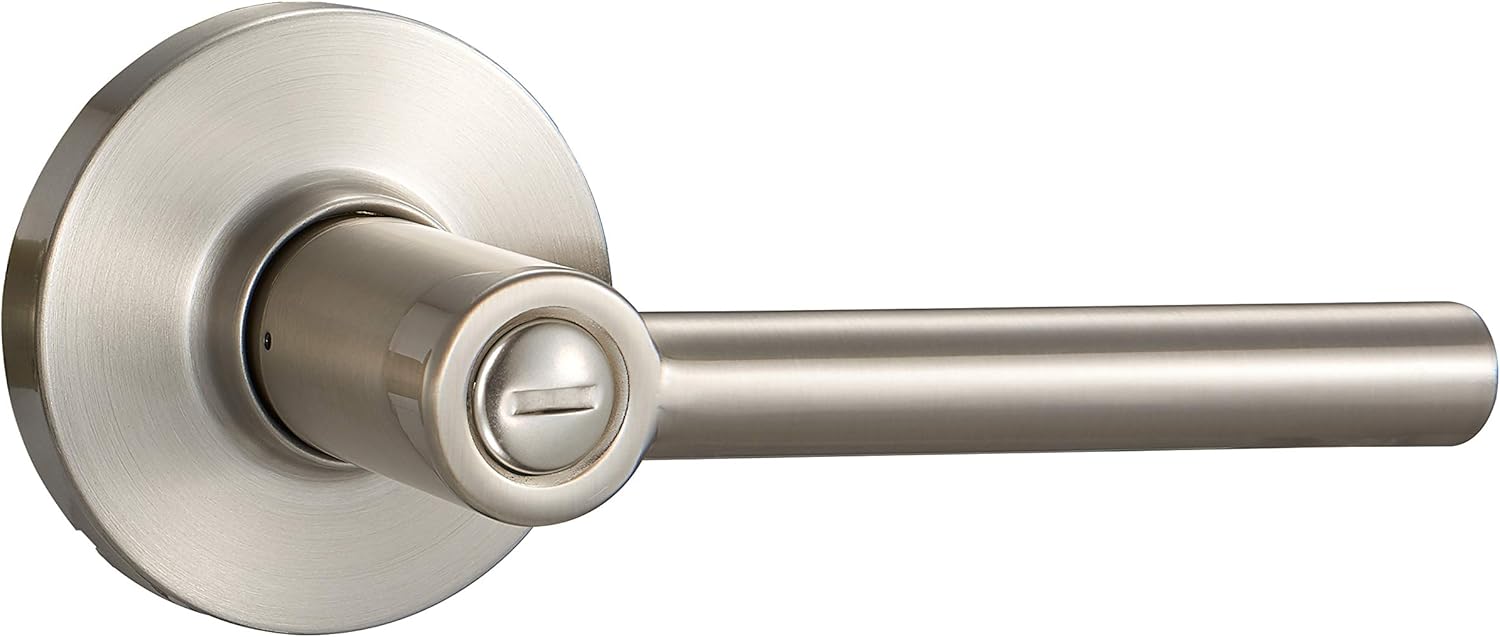 Contemporary Madison Door Lever with Lock, Privacy, Satin Nickel