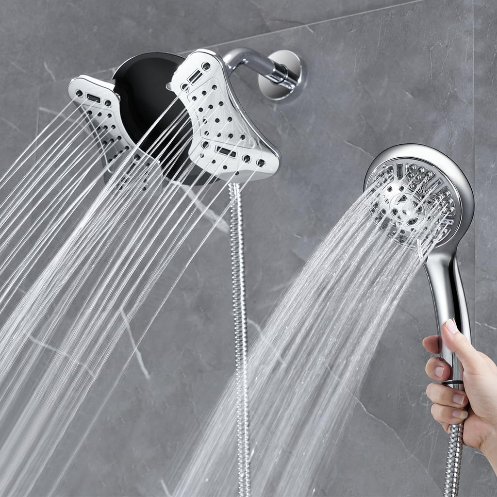 Shower Head Combo: 2-in-1 Design Featuring a High-Pressure Rainfall Head and a Handheld Spray; 9 Spray Modes/Settings, Detachable Head, Includes a 60-Inch Hose