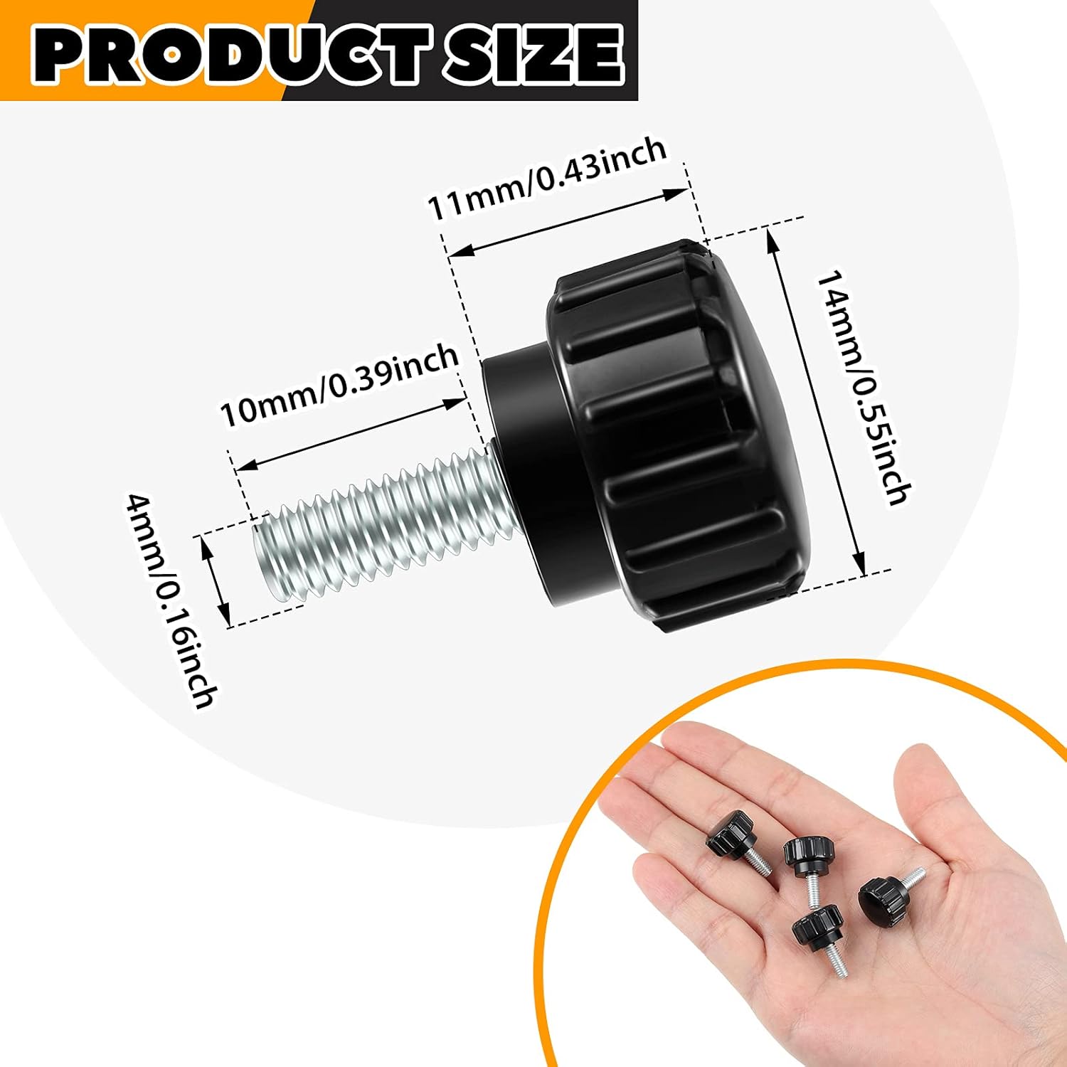 4 x 10 mm Carbon Steel Threaded Knurled Thumbscrew Screw on Knobs Grips Black Round Clamping Screw, Black (10)