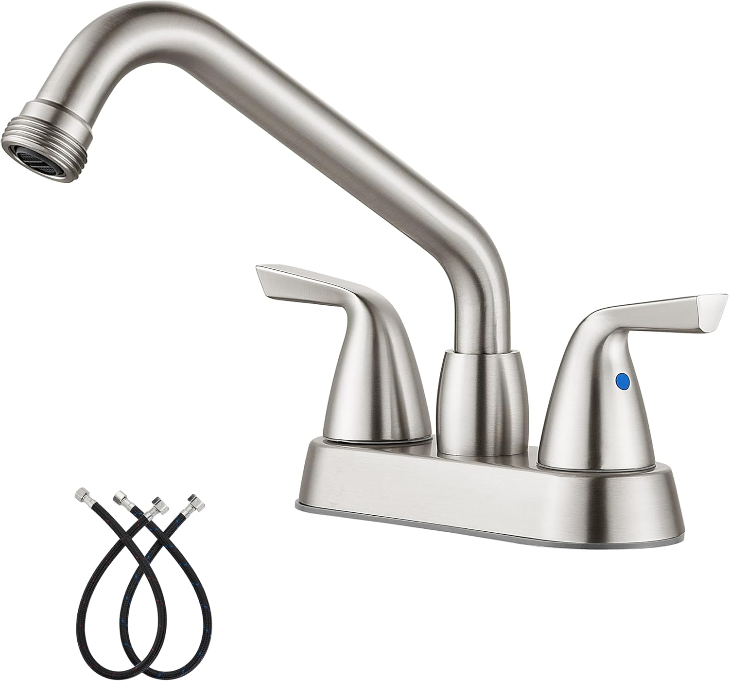 Utility Faucet (4-Inch Center-Set) — Multi-Functional Sink Faucet with Swivel Spout and 3/4-Inch NPT Threaded Inlet; Dual-Handle Design, Suitable for Laundry Rooms or Utility Rooms (Brushed Nickel Finish)