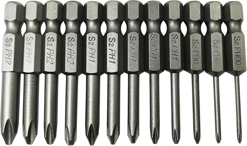 Phillips Cross Screwdriver Bits, 12Pcs 1/4 Hex Shank Magnetic Cross Phillips Screw Head Screwdriver Bits Electric Screwdriver Set Power Tools | 2 inch length