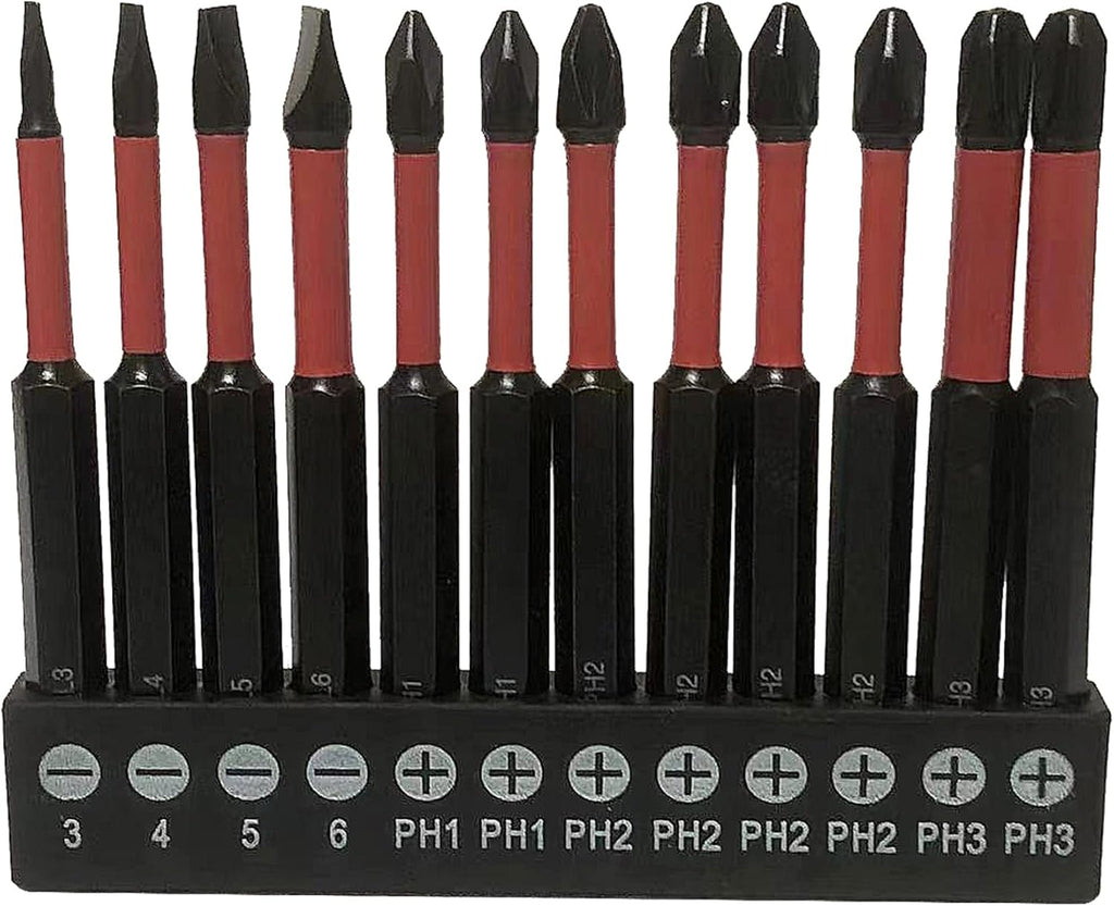 12 Pack Magnetic Phillips Bit, 1/4 Phillips Head Screwdriver Bits S2 Steel 3 Inch Long Screw Drill Bit Set (75mm)