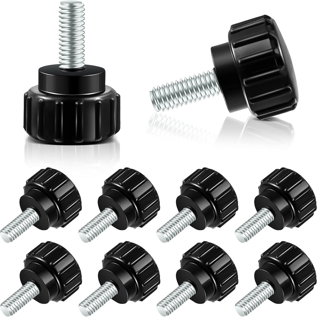 4 x 10 mm Carbon Steel Threaded Knurled Thumbscrew Screw on Knobs Grips Black Round Clamping Screw, Black (10)
