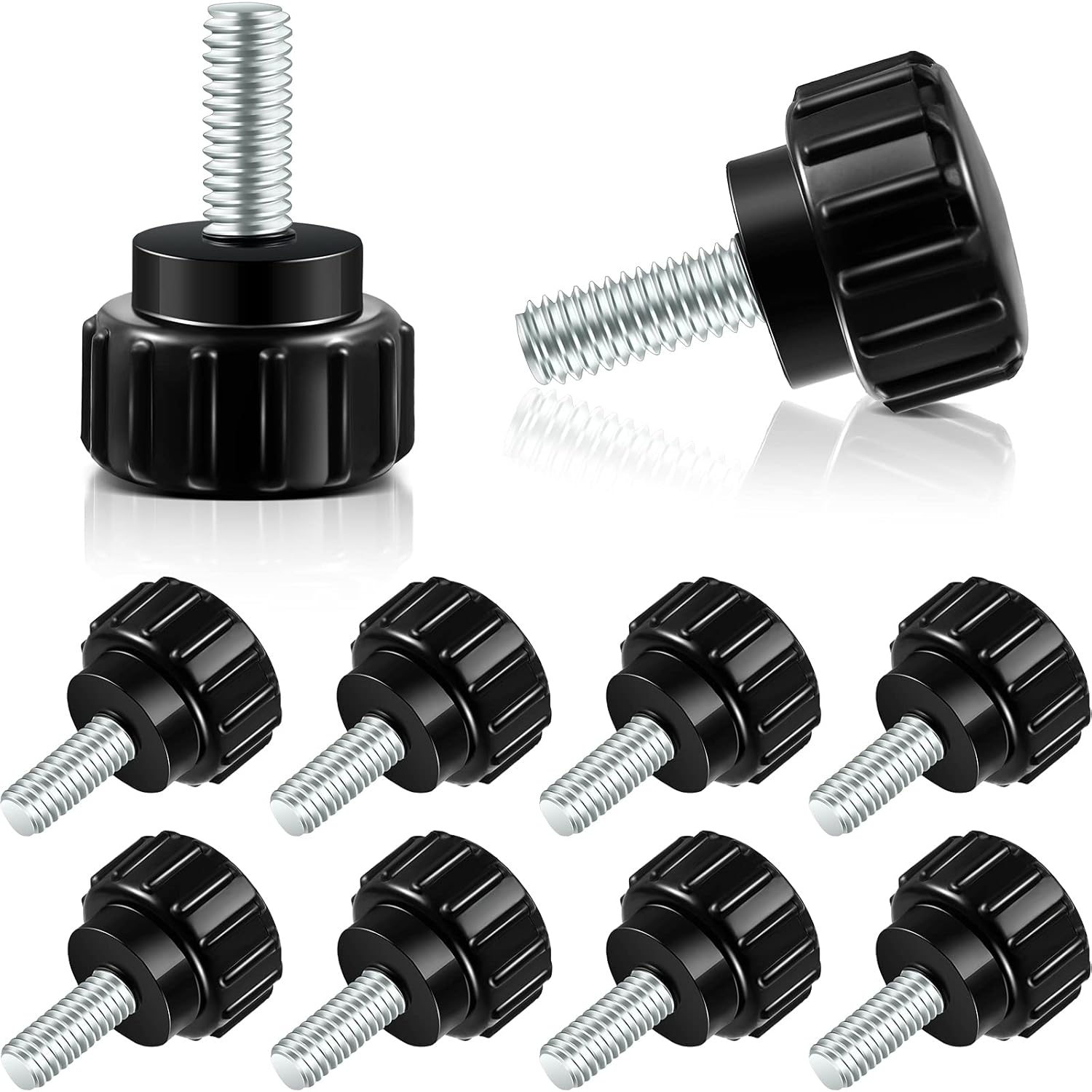 4 x 10 mm Carbon Steel Threaded Knurled Thumbscrew Screw on Knobs Grips Black Round Clamping Screw, Black (10)