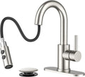 Bathroom Faucet (Single-Hole Installation with Pull-Down Sprayer) | 3-Hole Brushed Nickel Bathroom Sink Faucet (Includes Pop-Up Drain Assembly) | Ideal for RV/Bar/Laundry/Vanity/Utility Sink Upgrades | Single-Handle Design
