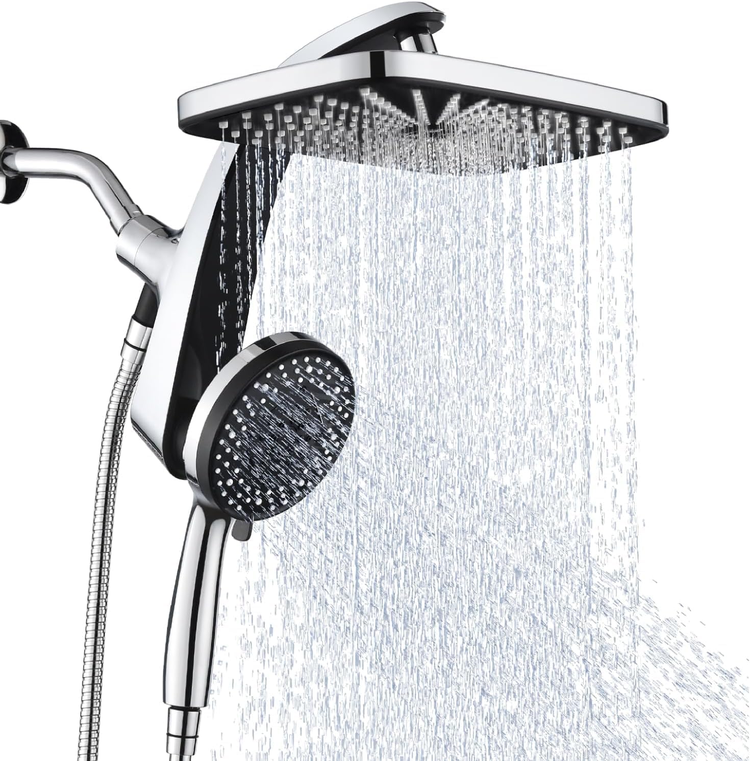 High-Pressure Rain Showerhead — Upgraded Shower Combo Set, Includes Fixed Overhead Head and 10-Spray-Mode Handheld Shower, Detachable Handheld Unit with Built-in Magnetic Docking and Power Jet Function