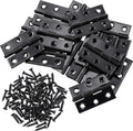 16 Pieces Small Door Hinges Stainless Steel Folding Butt Hinges Home Furniture Hardware Piano Cabinet Door Hinge with 96 Pieces Stainless Steel Screws (Black, 1.75 Inch)