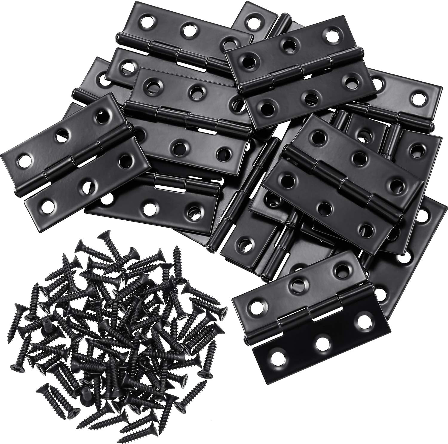 16 Pieces Small Door Hinges Stainless Steel Folding Butt Hinges Home Furniture Hardware Piano Cabinet Door Hinge with 96 Pieces Stainless Steel Screws (Black, 1.75 Inch)