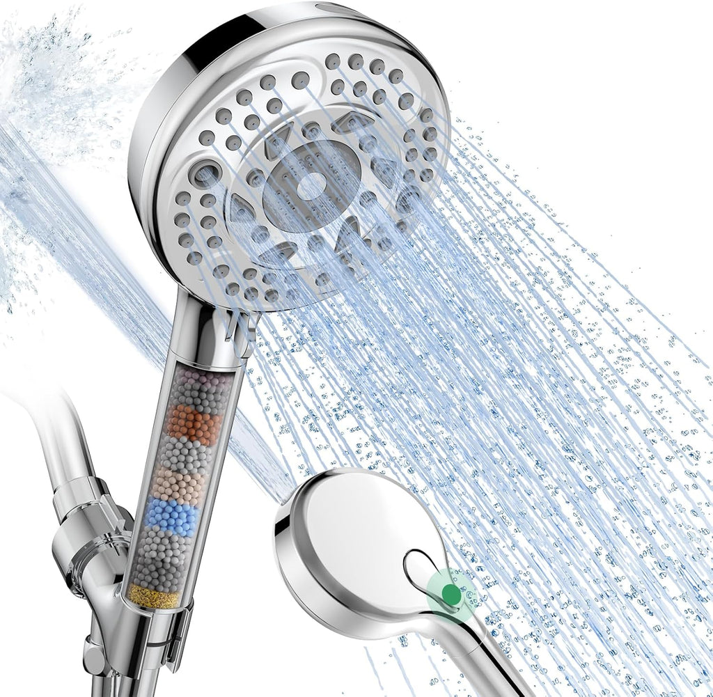 Filtered Shower Head (with Handheld Spray): 9 Spray Settings, Detachable Design; Specifically Engineered for Hard Water—Effectively Filters Residual Chlorine to Improve Skin and Hair Health (Chrome Finish)