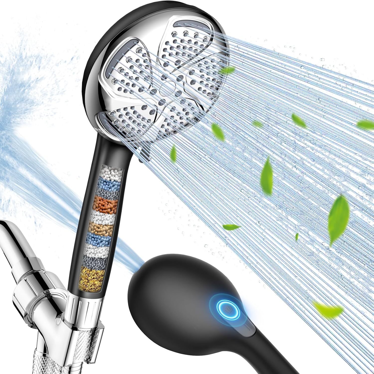 Filtered Shower System (with Handheld Shower) — High-pressure, 7-spray mode design. Specifically engineered for hard water, it effectively removes residual chlorine and helps alleviate dry, itchy skin.