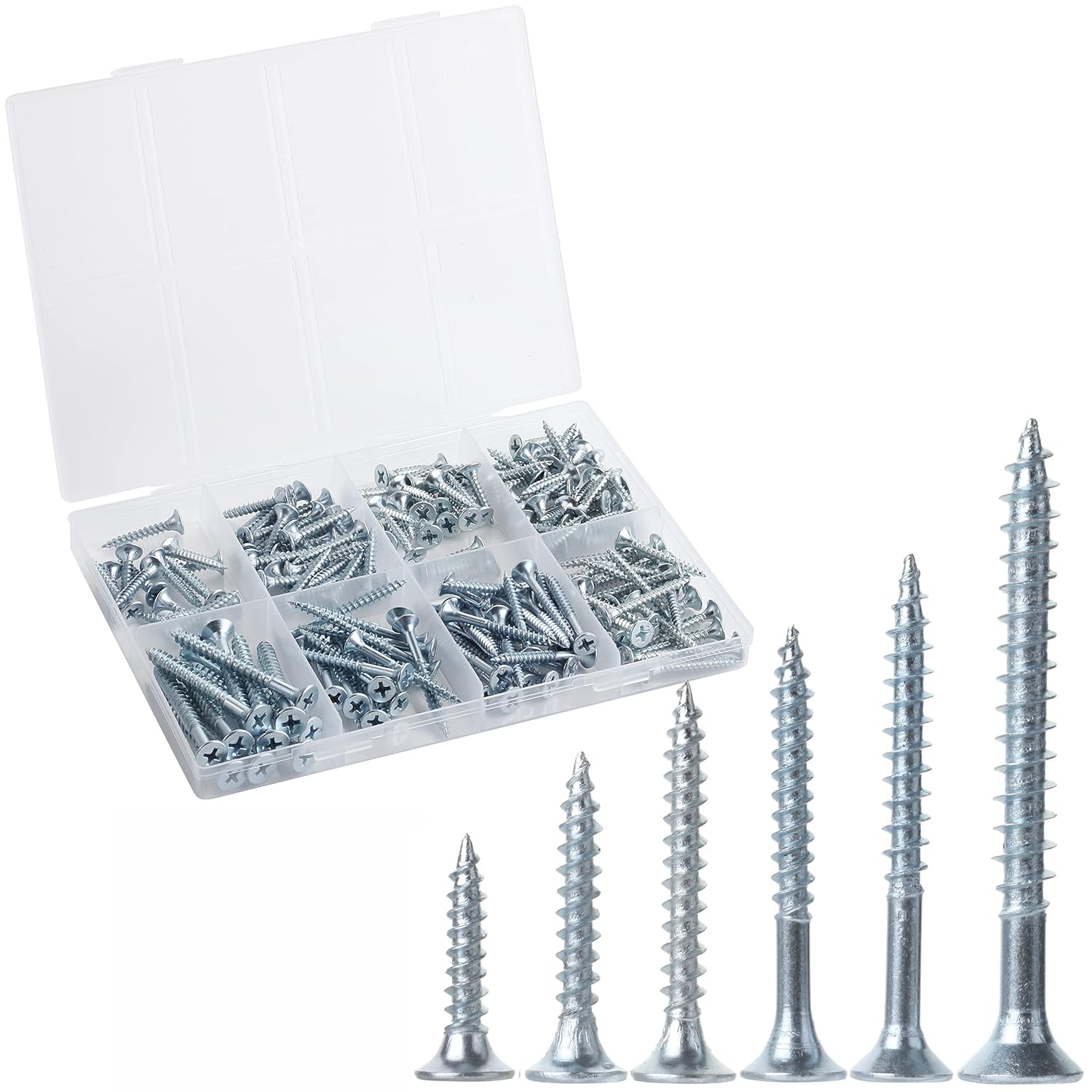 Wood Screws Assortment Kit, 152 pcs, Phillips Tips, Wood Screws, Screws, Assorted Screws, Screws Set, Flat Head Screws, Assorted Wood Screws, Screws Assortment, Screw Set Assortment