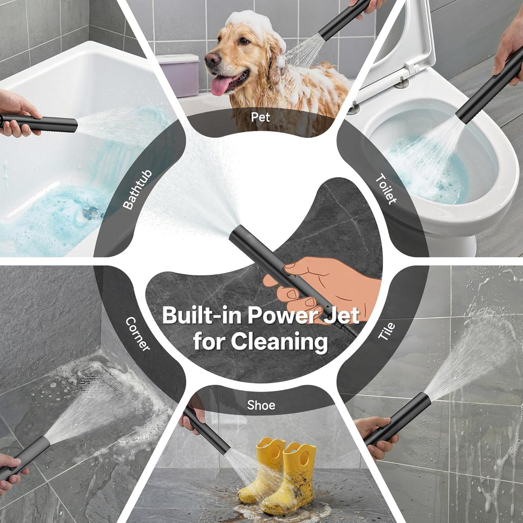 All-Metal 10-Inch Black Showerhead (with Handheld) — Luxury Square Dual Rain Shower Combo, Handheld Unit Features Power Wash Function, Dual High-Pressure Detachable Rain Showerheads with Extension Arm, Bathroom Fixture, Matte Black