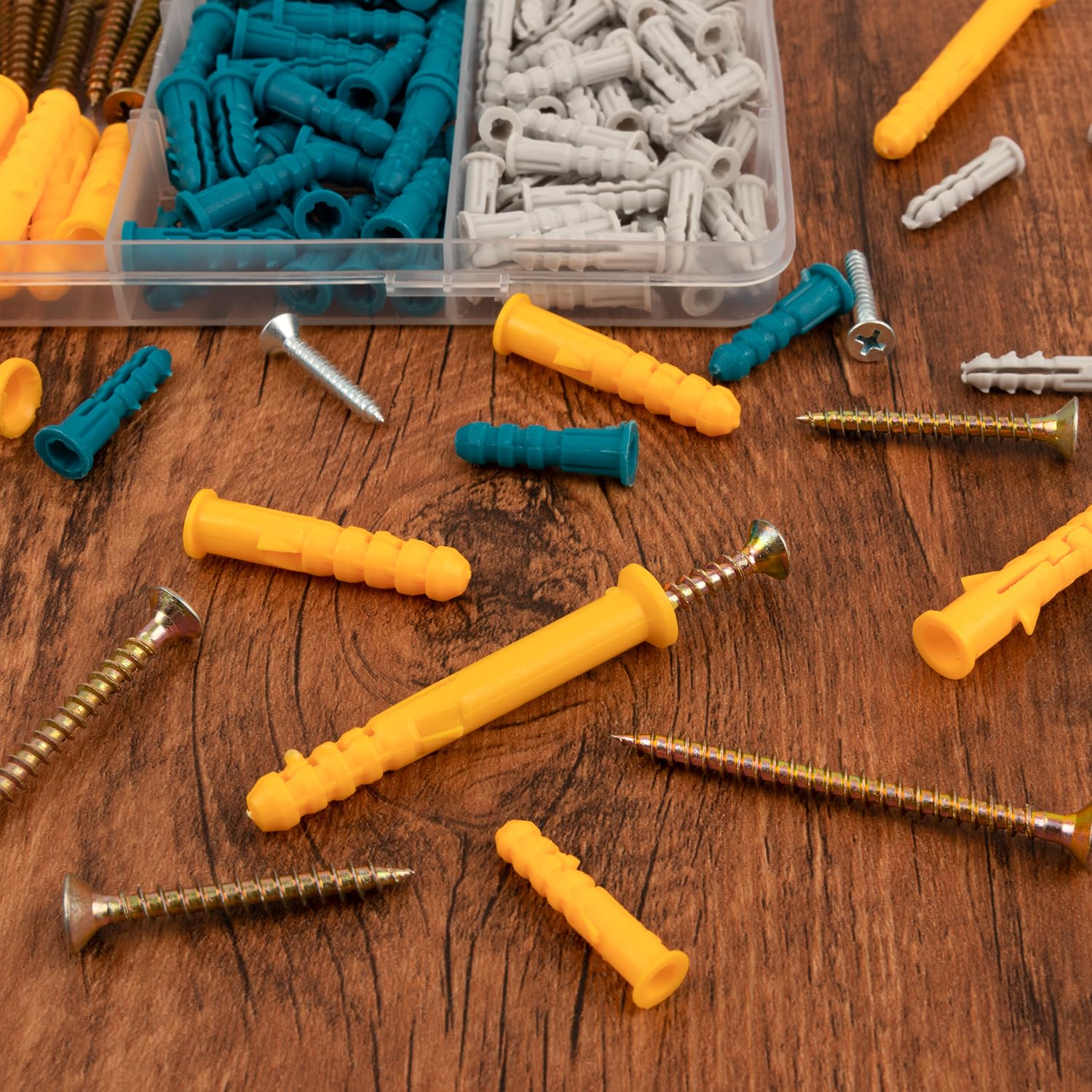 Drywall Anchors and Screws Assortment Kit 270PCS, 135 Plastic Wall Anchors and 135 Philips Flat Head Screws, 5 Sizes Galvanized Screws and Wall Plug Bolts with Organizer Box