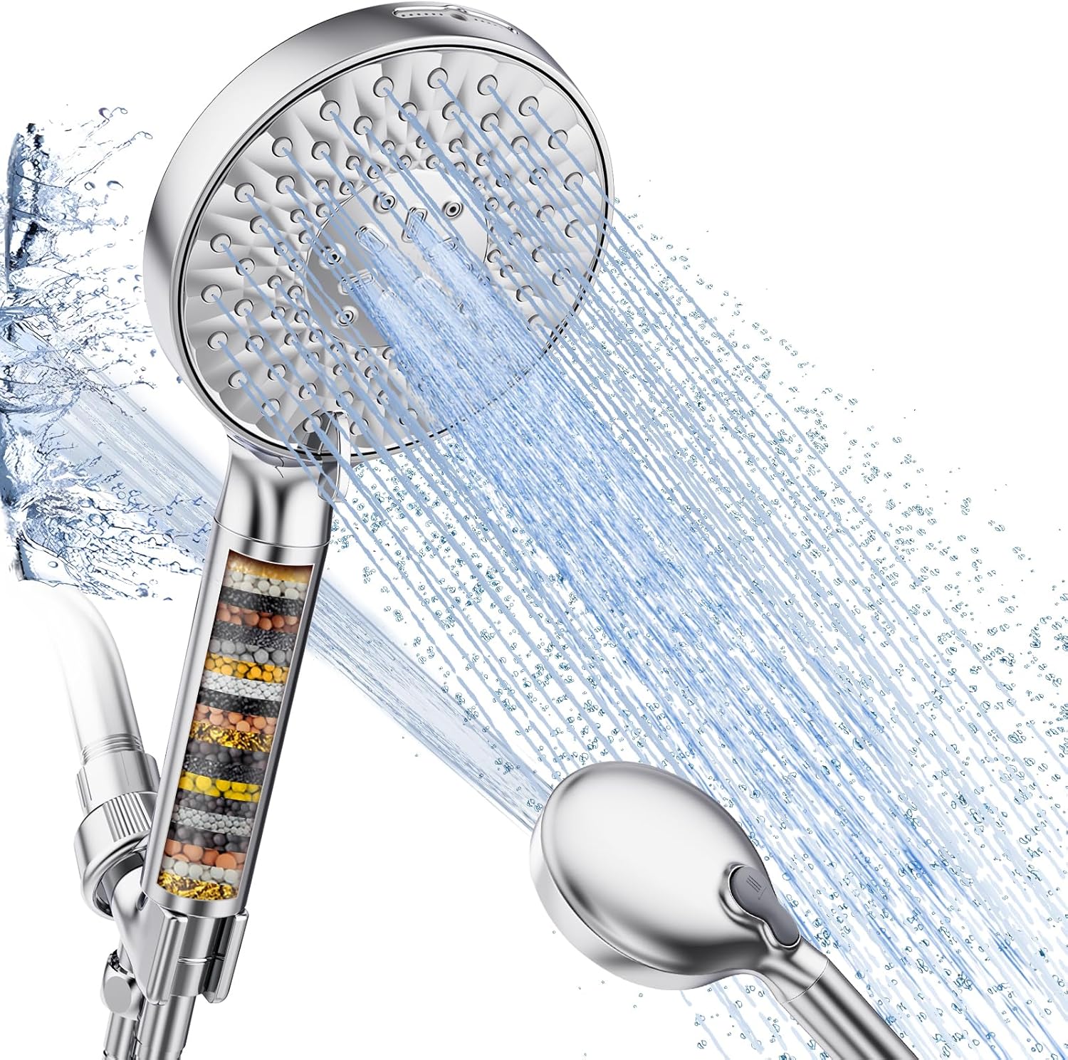 Filtered Showerhead (with Handheld) — High-Pressure 9-Spray-Mode Showerhead, Detachable Handheld Unit, Features Built-in Water-Softening Filter Beads (Designed for Hard Water), Effectively Removes Residual Chlorine
