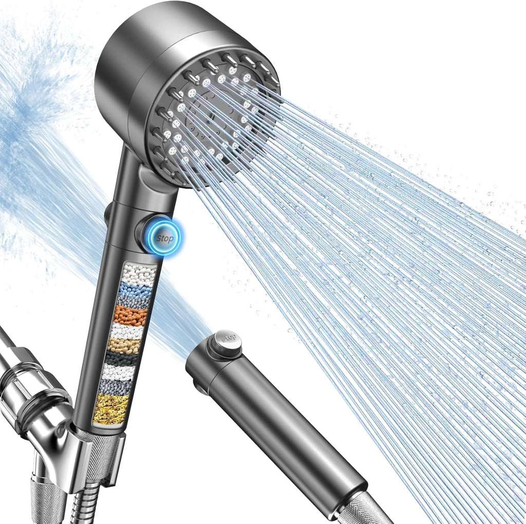 Filtered Showerhead (with Handheld) — High-Pressure 4-Spray-Mode Showerhead, Features Built-in Filter Cartridge and Upgraded Clog-Resistant Nozzles (Designed for Hard Water)