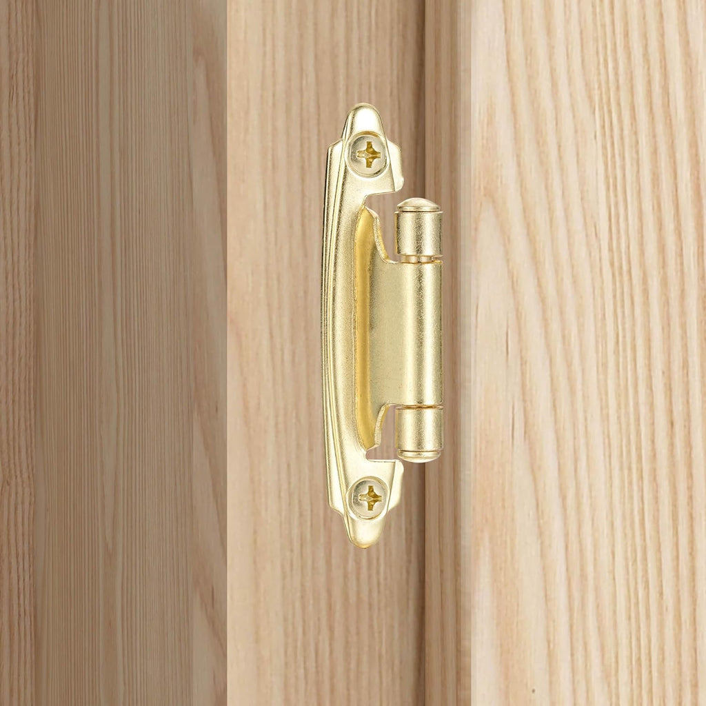 4 Pack (2 Pair) Gold (Brass) Self Closing Cabinet Hinges for Kitchen Cabinet Door, 1/2" Overlay (Variable) Semi Concealed Kitchen Cabinet Hinges