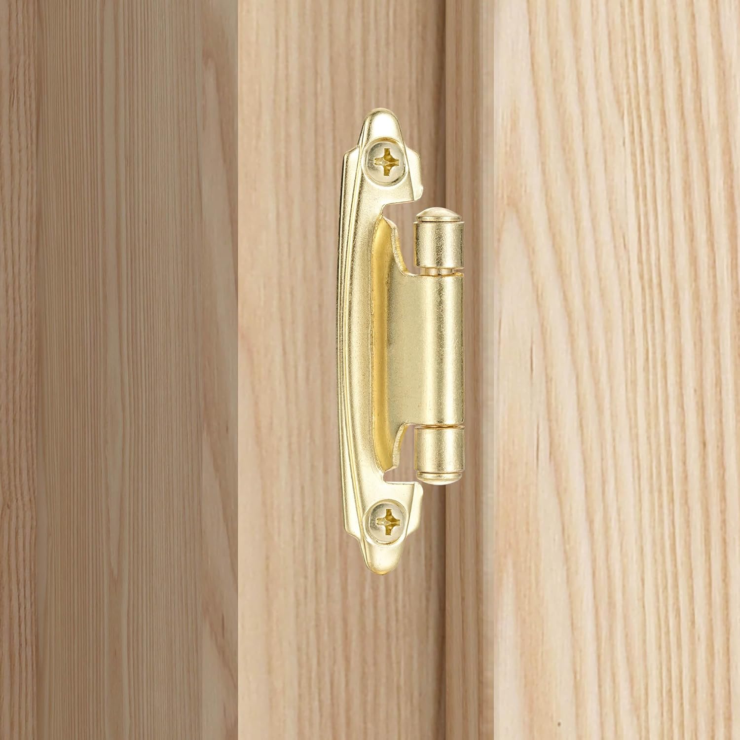 4 Pack (2 Pair) Gold (Brass) Self Closing Cabinet Hinges for Kitchen Cabinet Door, 1/2" Overlay (Variable) Semi Concealed Kitchen Cabinet Hinges