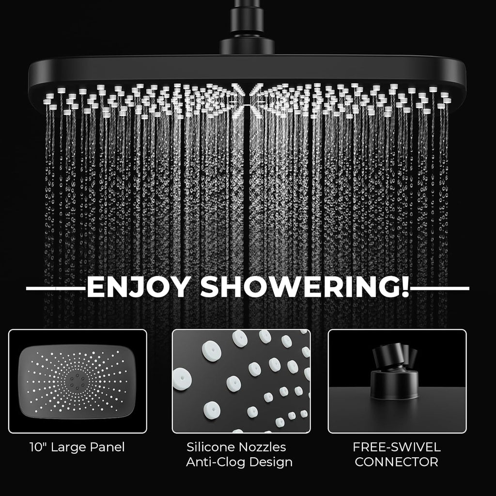 Wide-Coverage Rain Showerhead (with 5-Mode Handheld) — High-Pressure Shower Combo Set, Includes Extension Arm, Premium Bathroom Fixture Choice, Adjustable Head with Clog-Resistant Nozzles (Black)