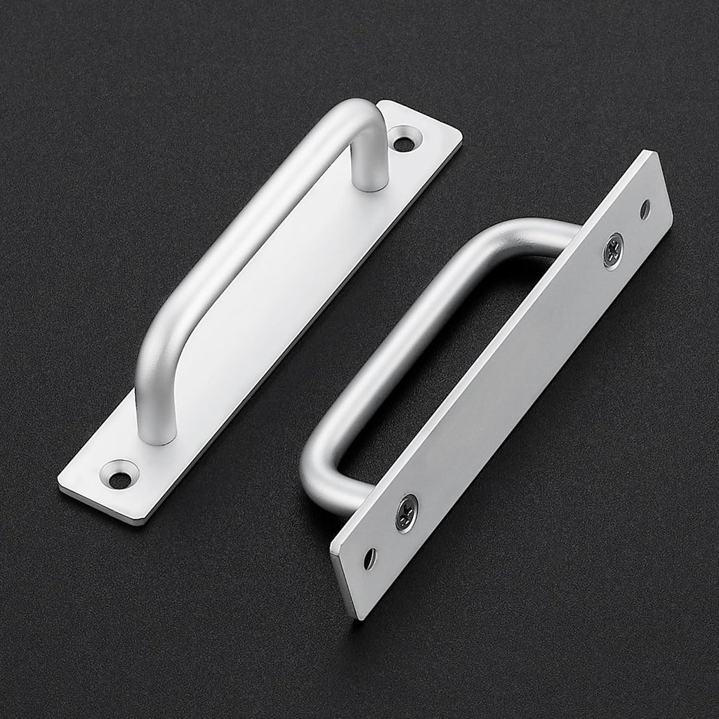Barn Door Handles 2 Pack Silver Door Handles Sliding Door Handle 5" Hole Center Screen Door Handles Cabinet Handles Door Pull Handle Zinc Alloy Door Pulls with Plate for Closet Door Handle