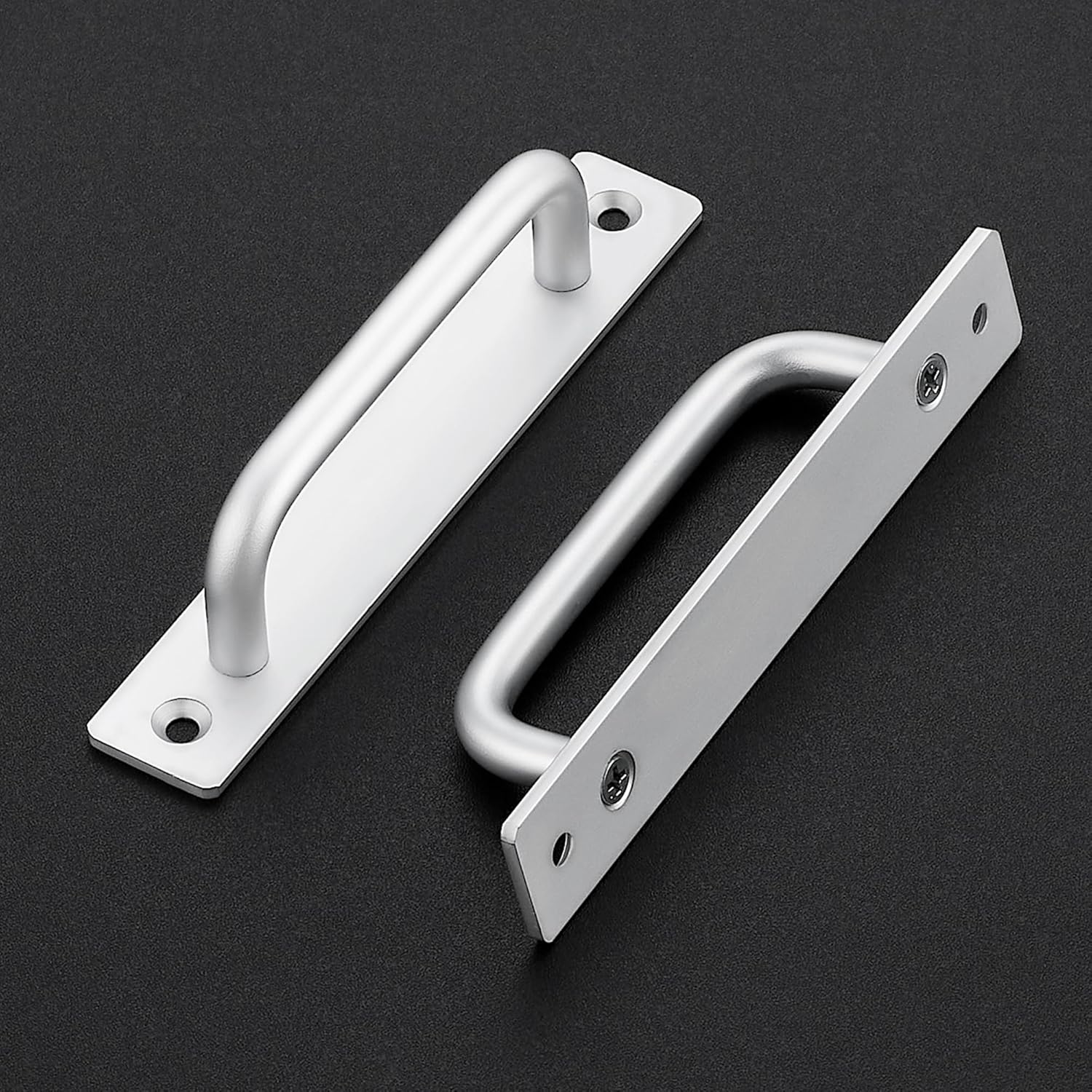 Barn Door Handles 2 Pack Silver Door Handles Sliding Door Handle 5" Hole Center Screen Door Handles Cabinet Handles Door Pull Handle Zinc Alloy Door Pulls with Plate for Closet Door Handle
