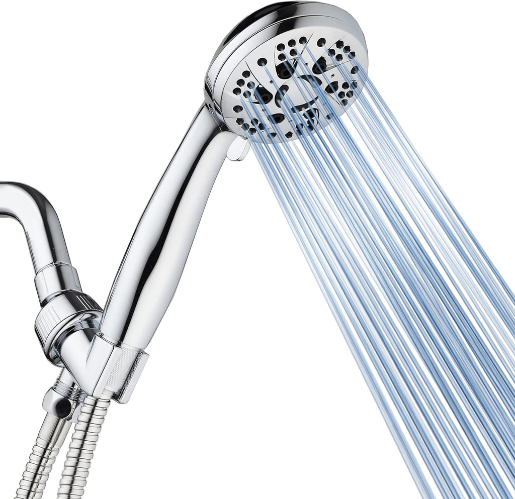 High-Pressure Handheld Showerhead — Features a 3.5-inch chrome faceplate and 6 distinct spray settings. Includes a hose to deliver the ultimate shower experience!