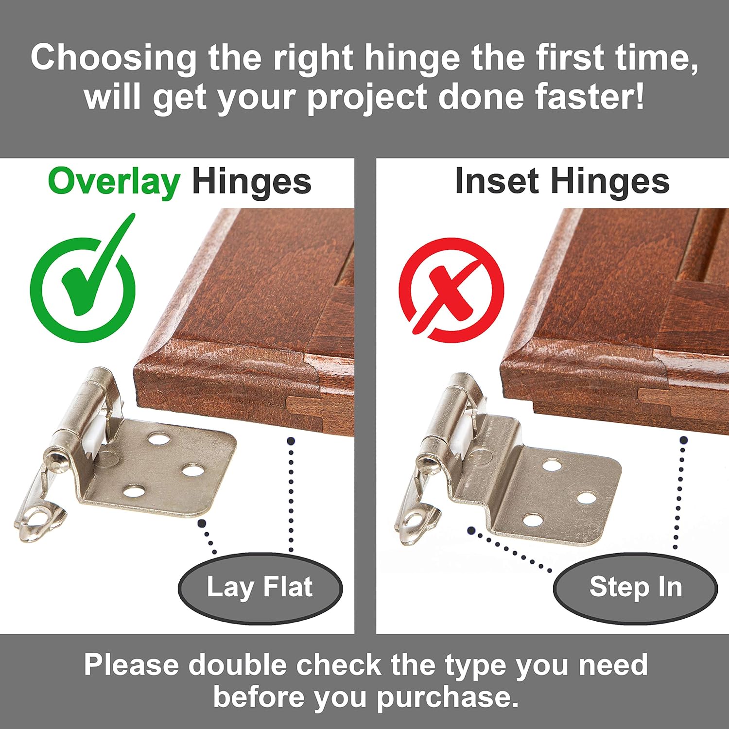 Cabinet Hinges Brushed Nickel for Kitchen Cabinets Doors (10 Pair -20 Pcs) -1/2" Overlay (Variable) -Self Closing Kitchen Cabinet Hinges Flush Mount w/Silicon Bumpers & Hardware Screws