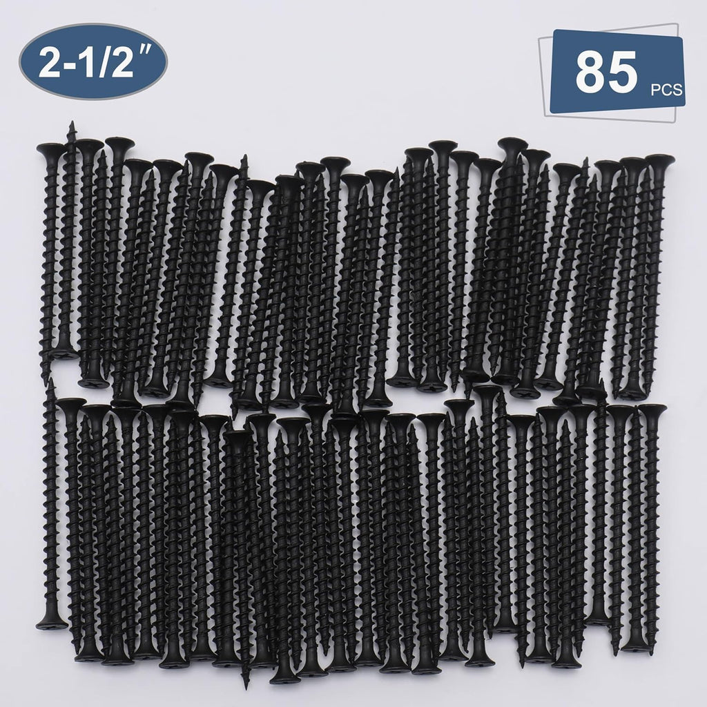 85pcs #8 × 2-1/2 inch High Hardness Drywall Screws, Black, Coarse Thread, Phillips Drive, Bugle Head, Black Wood Screws, Wood and More